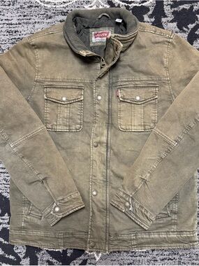 Levi's Olive-Tone Canvas Quilted Lined Zip Snap Utility Jacket